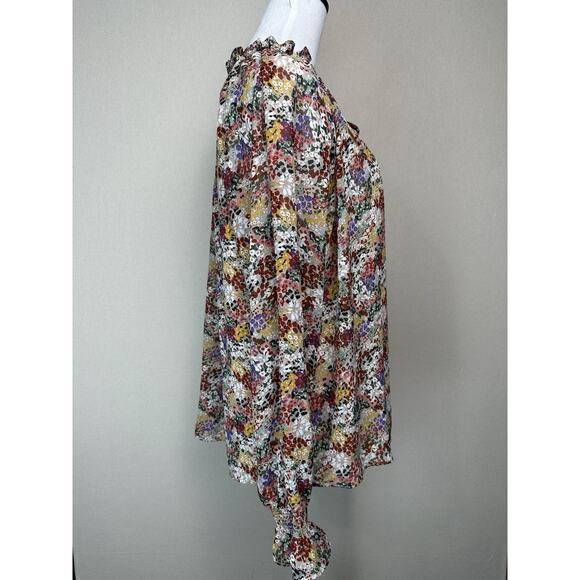 Entro Womens M Floral Top Long Sleeve Blouse Ruffle Cuffs Peasant Fall - Picture 5 of 16